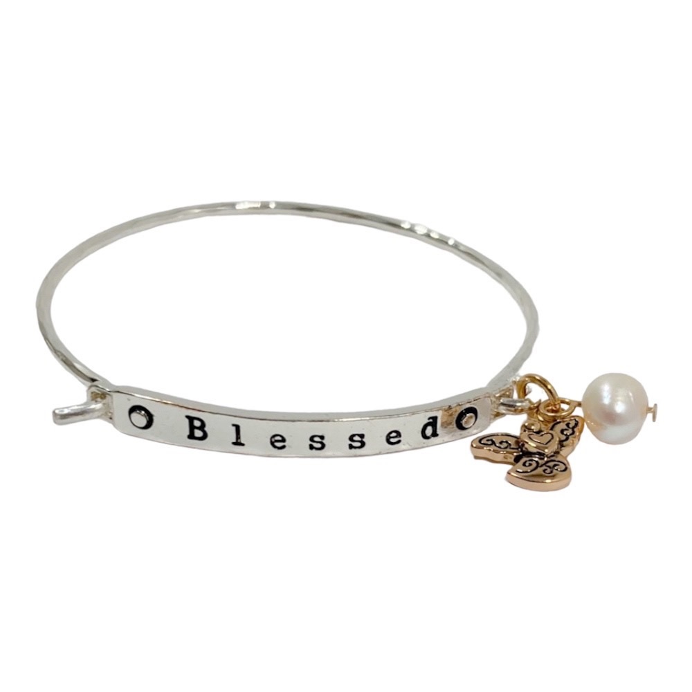 Silver Blessed Fashion Bracelet With Angel and Pearl Charm
